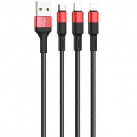 USB кабель Hoco X26 3in1 Lightning Micro-USB Type-C (черный с красным)