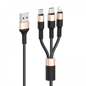 USB кабель Hoco X26 3in1 Lightning Micro-USB Type-C (черный с золотым)